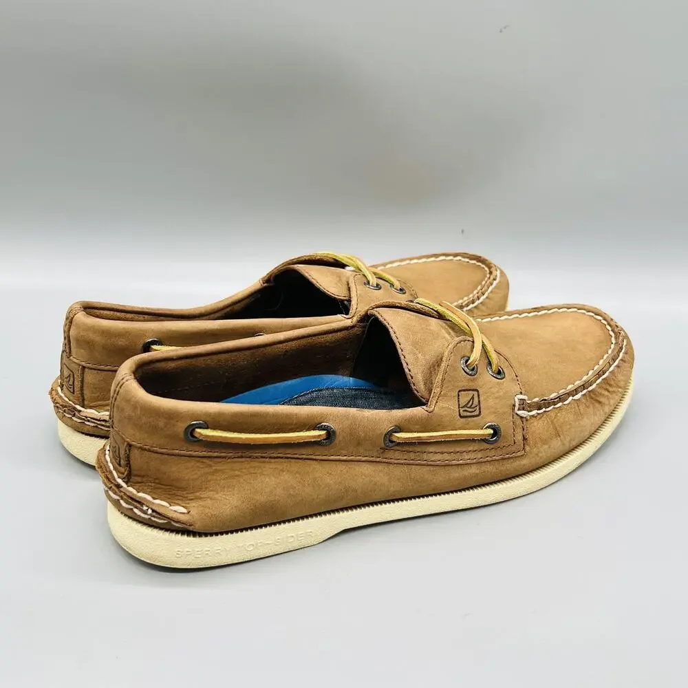 Sperry Shoes Men 9.5 Brown Leather Top Sider J Crew Boat Casual Comfort Nautical